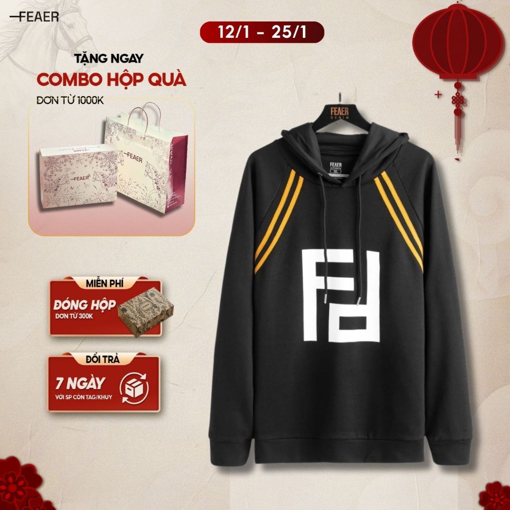 [GIÁ CỰC TỐT]  Áo hoodie FEAER DENIM thoáng khí dày dặn  vải nỉ chân cua FD Striped Casual