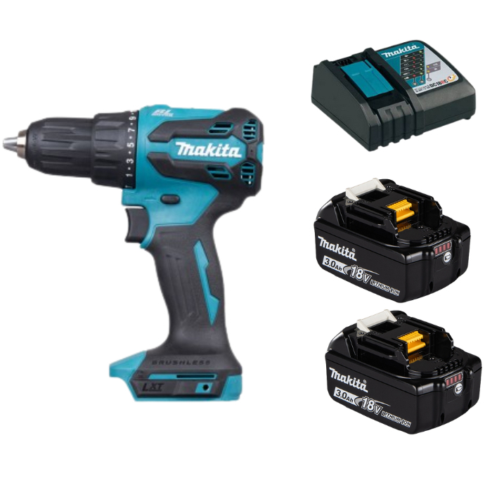 Combo máy khoan búa 13mm dùng pin MAKITA - DHP490 + 2 pin 3.0Ah + đế sạc nhanh