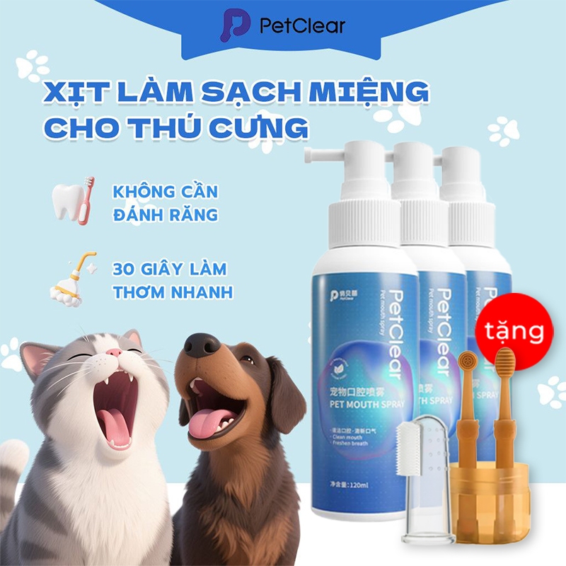 【Mua 3 tặng 3】Petclear Xịt Răng Miệng Cho Chó Mèo – Hết Hôi Nhanh, Răng Sạch, Miệng Thơm Dễ Chịu