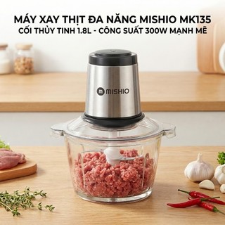 Máy xay thịt cối thủy tinh 1.8L Mishio MK135 300W motor đồng nguyên chất