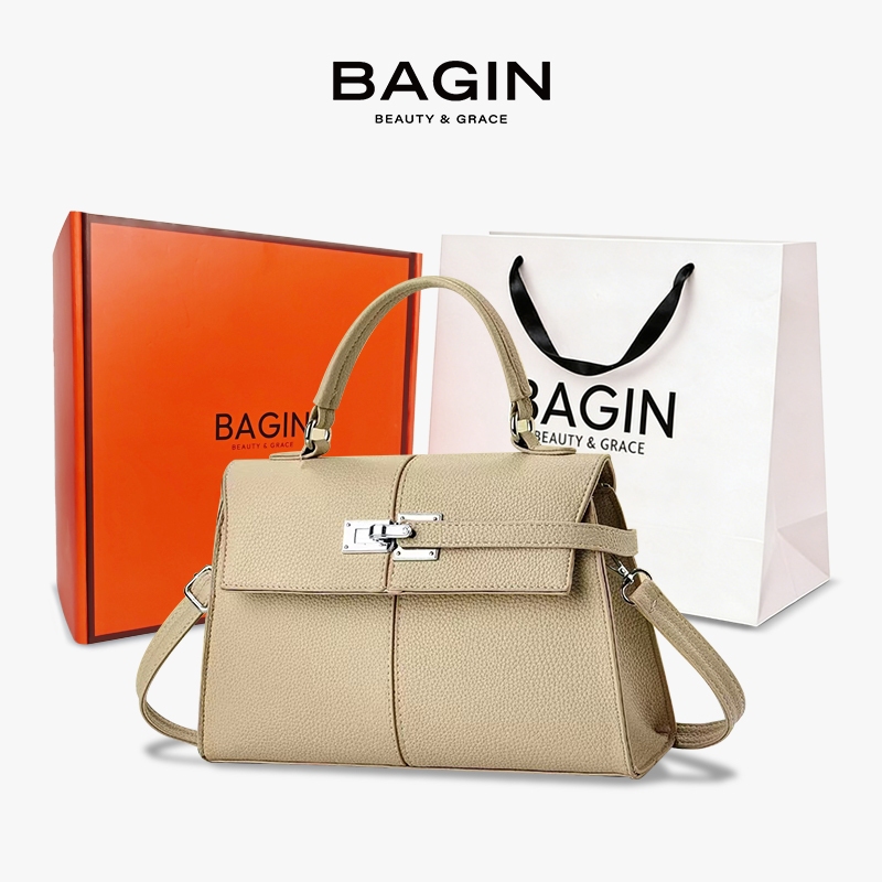 BAGIN Túi Xách Tay Nữ Công Sở Da Vân Cao Cấp Khóa Kim Bạc Sang Trọng Tết Nguyên Đán Tặng Quà