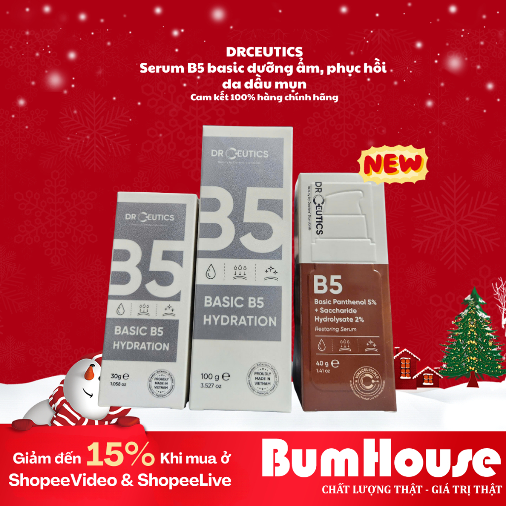 Tinh Chất B5 Basic Hydration 5% DrCeutics Cho Da Dầu Mụn 30g/100g/40g/108g