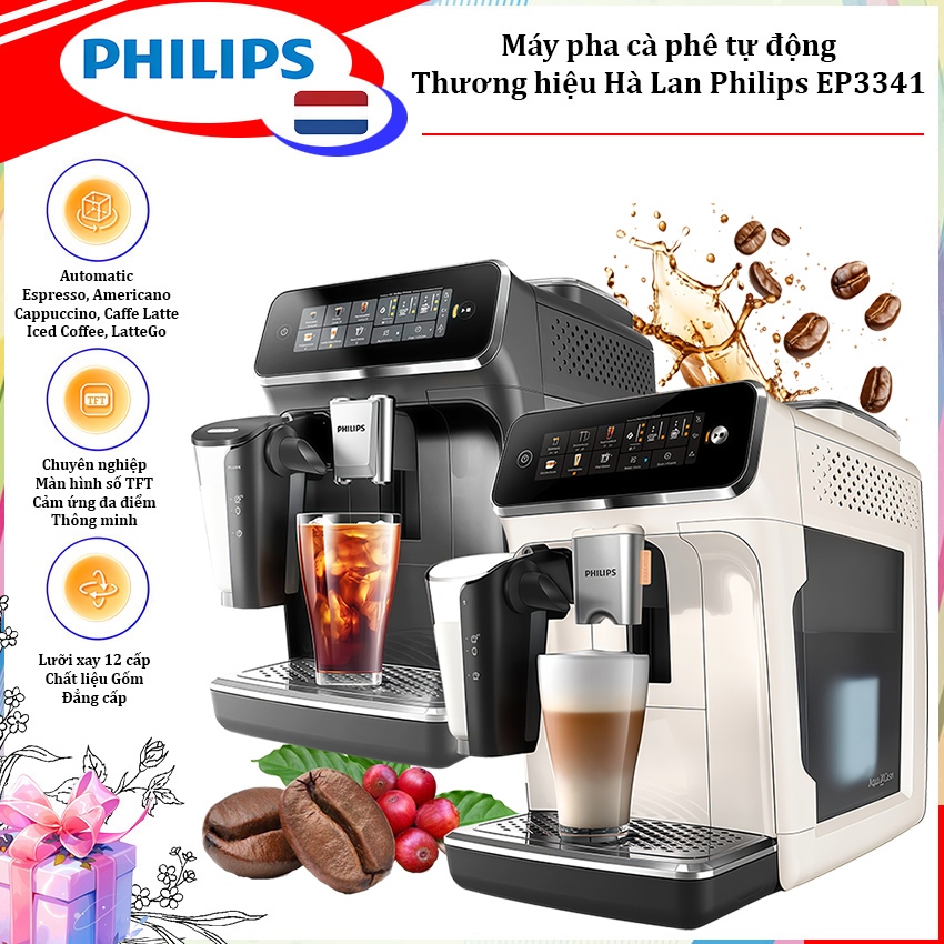 Máy pha cà phê tự động Serial 3300 Espresso, Americano, Capuccino, Latte. Thương hiệu Hà Lan Philips
