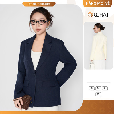 Áo Blazer Nữ 𝐂𝐂𝐇𝐀𝐓 Dáng Dài Vest Classic Cổ Ve Chất Liệu Dạ Cao Cấp 25EHS2006ST