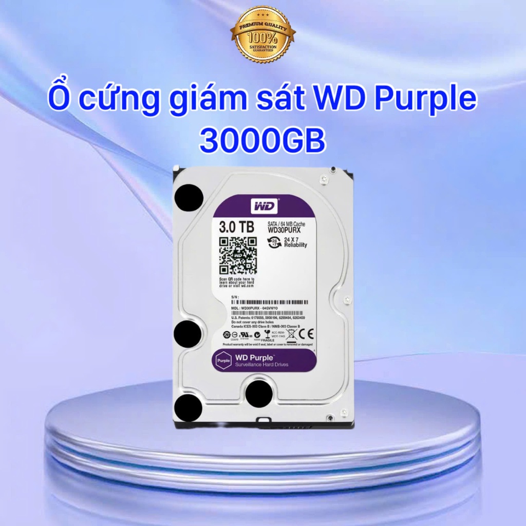 Ổ cứng HDD 3000GB WD tím chuyên camera, ổ cứng giám sát WD Purple 3TB