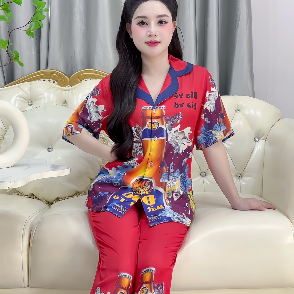 Bộ Pijama Concept Tết Z5 Kim Thanh - Lụa Latin Short Bông Tay Ngắn Quần Dài Mát Mịn Size 40-72kg | BigBuy360 - bigbuy360.vn