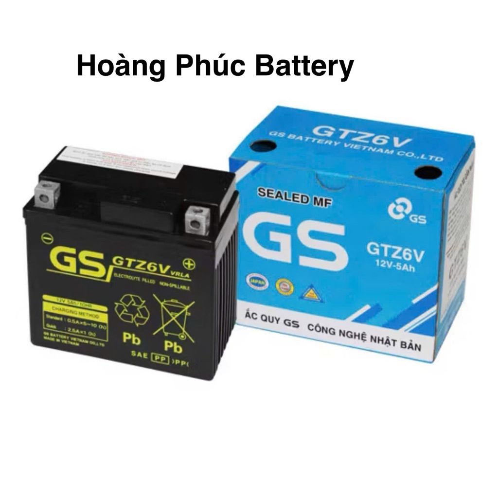 Bình ắc quy GS GTZ6V 12V 5Ah dùng cho xe máy Honda, Yamaha, Suzuki - Siêu bền, đề nổ mạnh mẽ