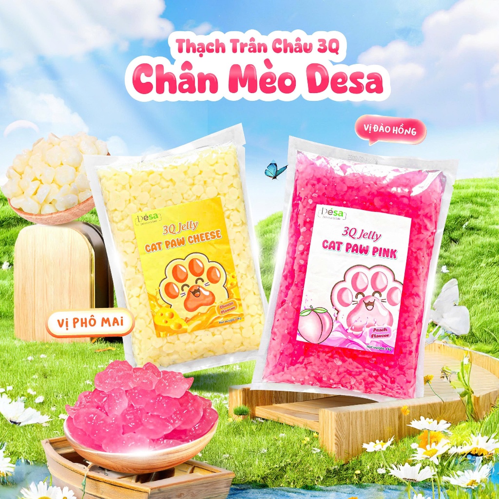 Thạch Trân Châu 3Q Chân Mèo Desa, Topping Giòn Dai Sần Sật Vị Đào Hồng Và Phô Mai Cho Đồ Uống