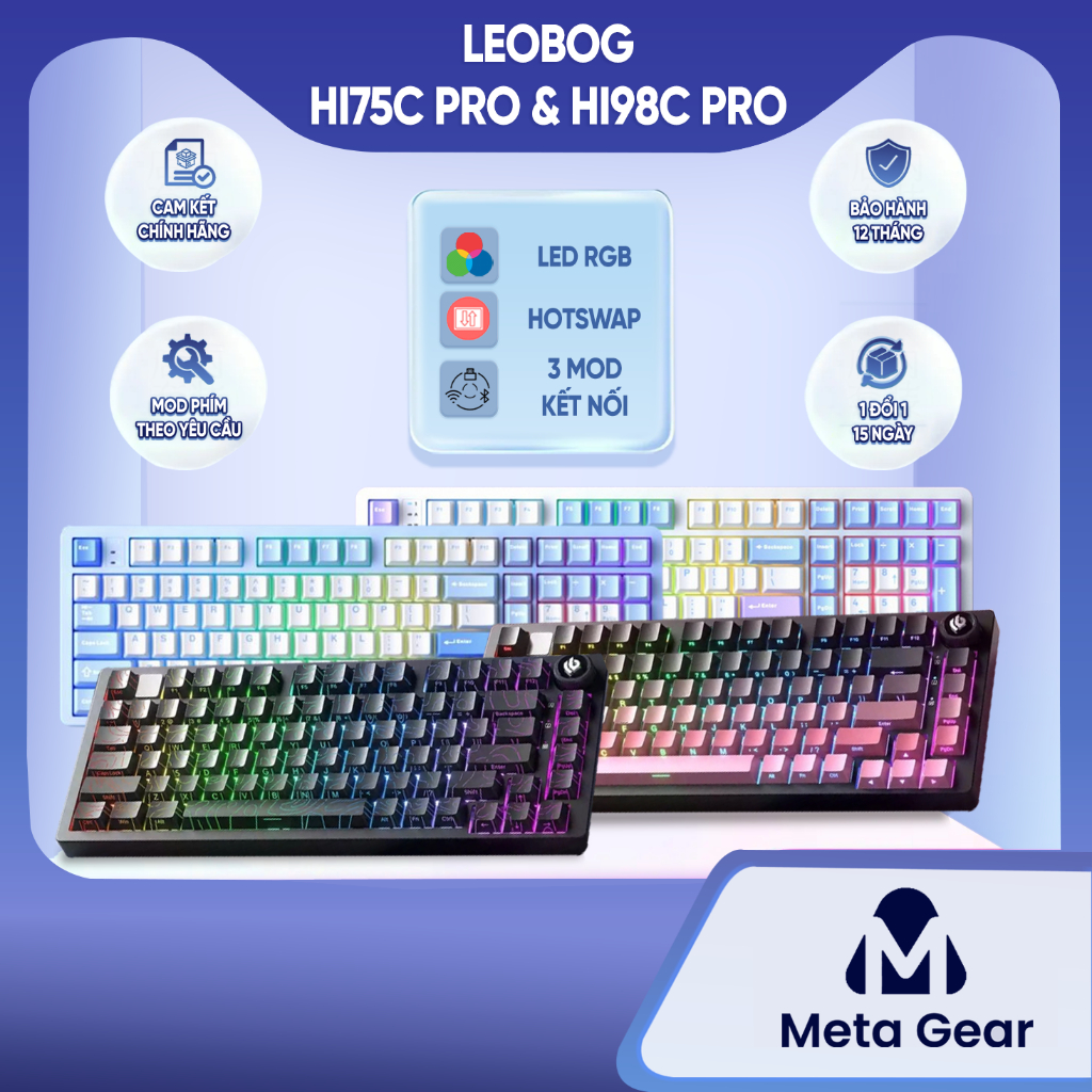 [CHÍNH HÃNG] Bàn phím cơ Bluetooth Leobog Hi75C Pro & Hi98C Pro  - Led RGB, Hotswap, 3 mode kết nối