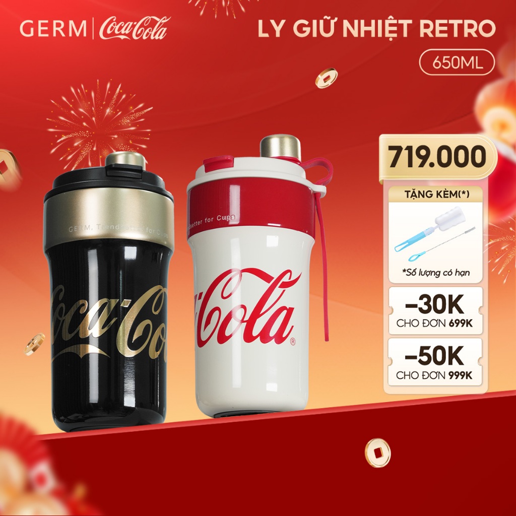Ly Giữ Nhiệt Cao Cấp Inox 316 Nguyên Khối GERM Coca-Cola 650ml Phiên Bản Retro - GE-CK24AW-B82