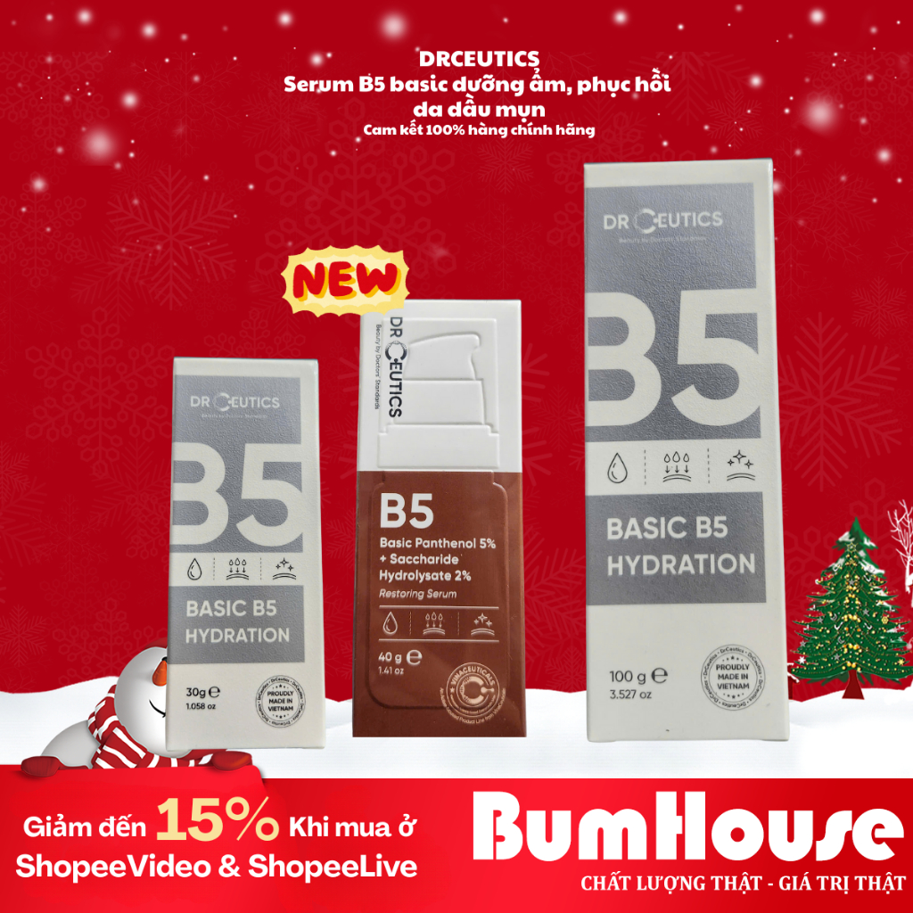 DRCEUTICS Tinh Chất B5 Basic Hydration 5% DrCeutics Cho Da Dầu Mụn 30g/40g/100g/108g