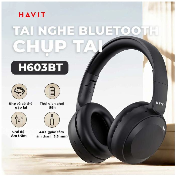 Tai Nghe Bluetooth Chụp Tai HAVIT H603BT/ H603BT PRO ANC  | Pin Trâu | Bass Mạnh | Gập Gọn | AUX 3.5mm