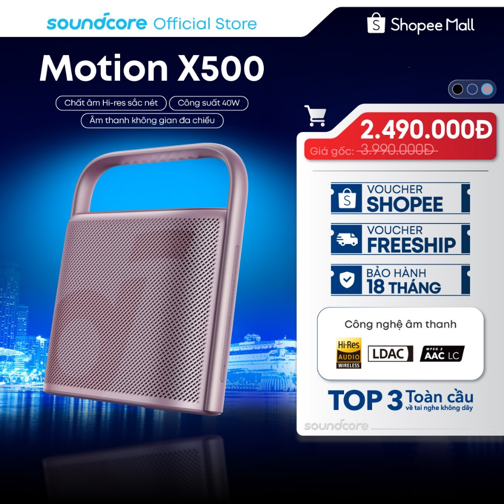 Loa bluetooth soundcore Motion X500 | Chống nước IPX7 | Công suất 40W