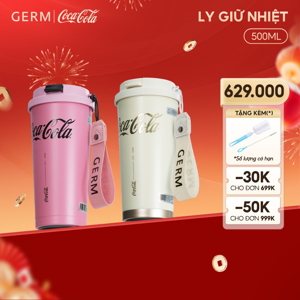 Quà Tết Cao Cấp - Ly Giữ Nhiệt Inox 316 Nguyên Khối GERM Coca-Cola 500ml-GE-CK23AW-B81/GE-CK22AW-B15