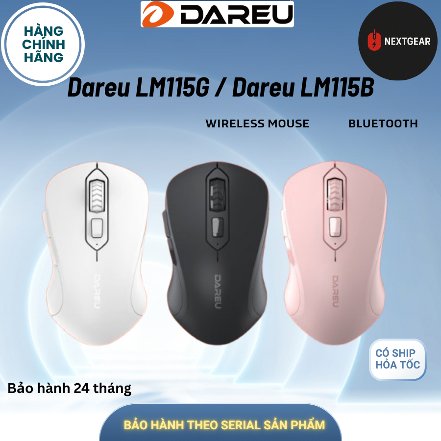 Chuột không dây DAREU LM115G, LM115B Bluetooth 5.0 + Wireless 2.4GHz - Chính hãng