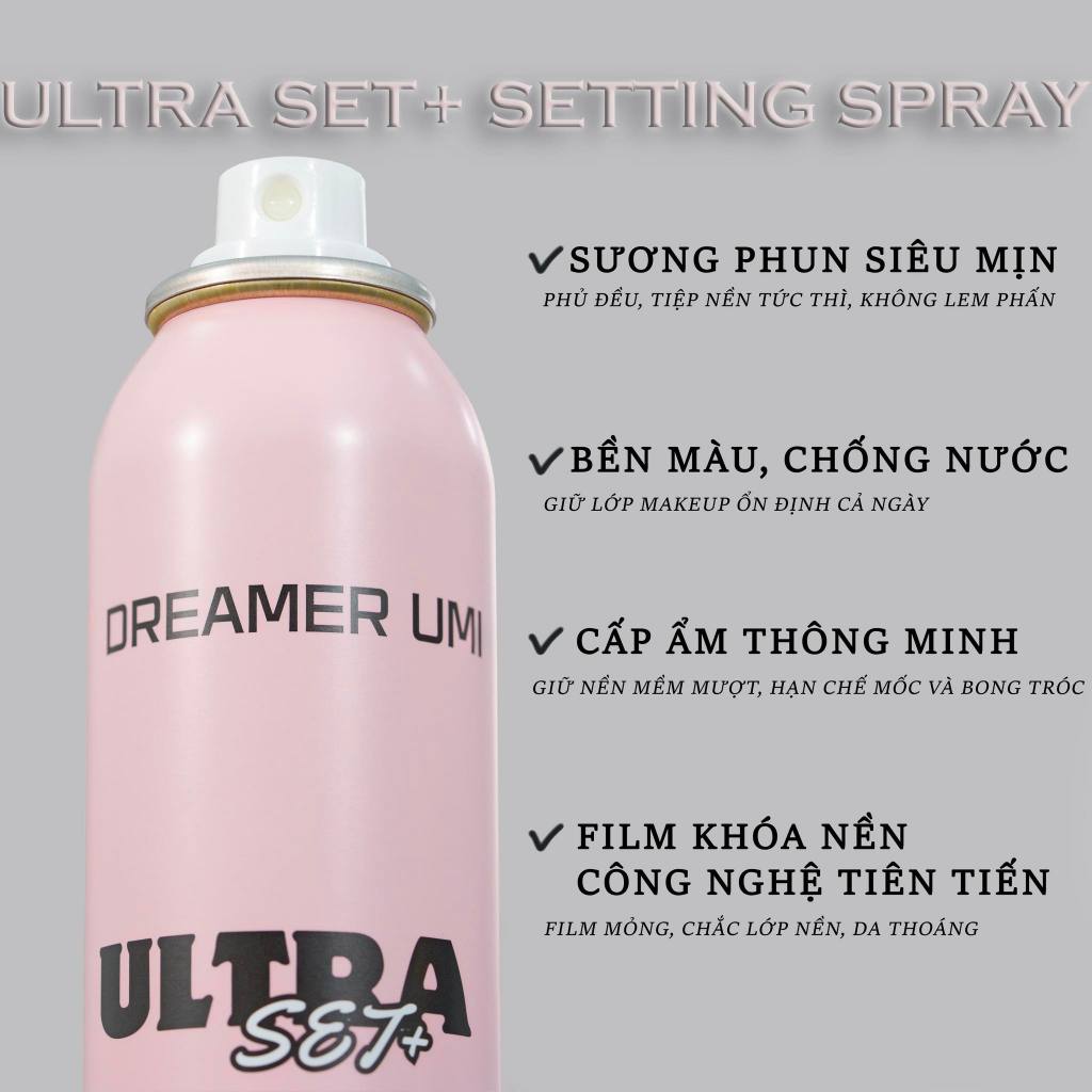 Xịt khoá nền DREAMER UMI ULTRA SET+ Setting Spray 120ml chống nước chống lem