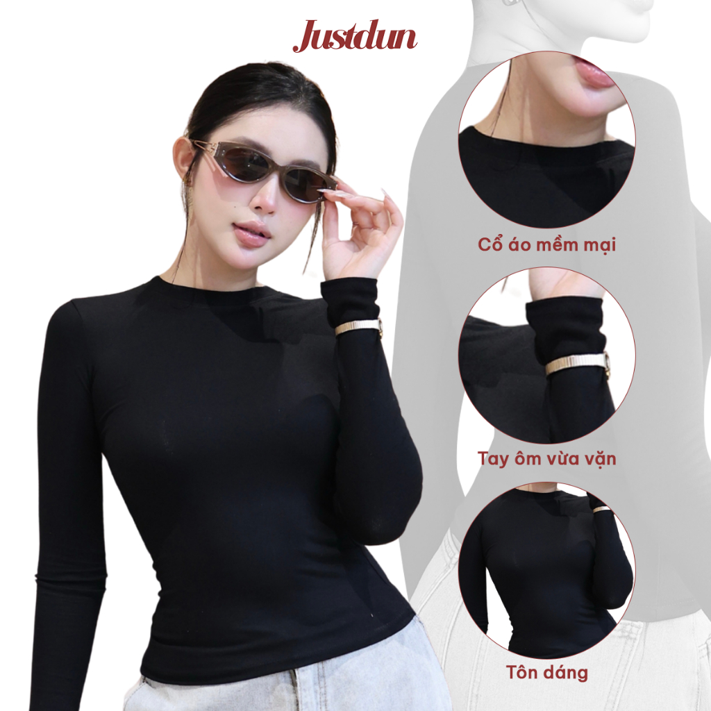 Áo Thun Giữ Nhiệt Nữ Dài Tay JUSTDUN A8 Cổ Tròn, Cotton Mịn Dày Dặn, Siêu Co Giãn Mềm Mại, Tôn Dáng ,Giữ Nhiệt | BigBuy360 - bigbuy360.vn