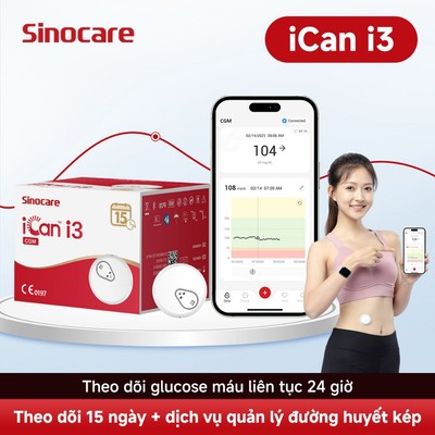 Máy Đo Đường Huyết Liên Tục Sinocare iCan i3 CGM - Theo Dõi 24/7 Không Cần Chích Ngón Tay(15 Ngày)