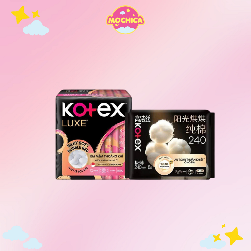 [Quà tặng không bán Kotex] Combo 2 băng vệ sinh Kotex Luxe 23cm 8M_25445 + Kotex Đệm Bông Cotton 24c