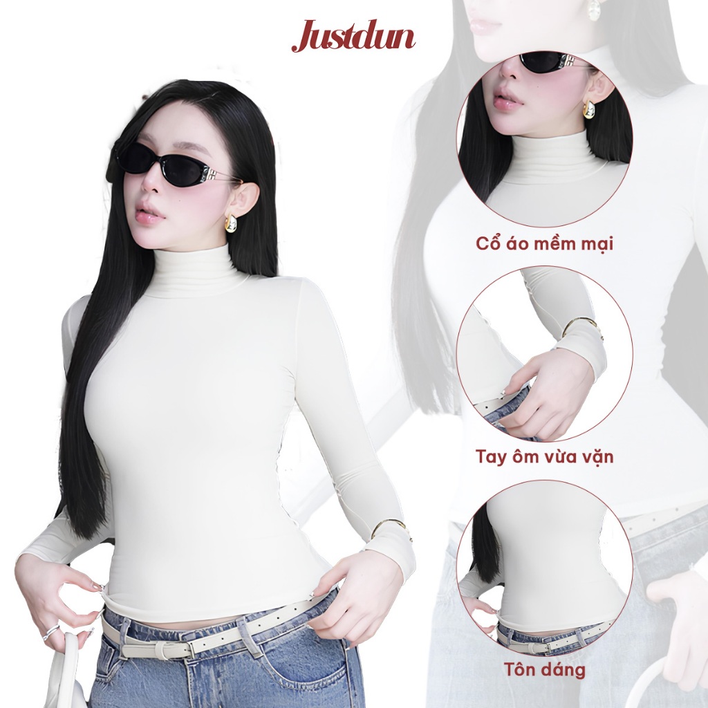Áo Thun Ôm Body Giữ Nhiệt Cổ Cao 8 Phân, Tay Dài JUSTDUN C20 – Chất Cotton Dày Dặn, Tôn Dáng | BigBuy360 - bigbuy360.vn
