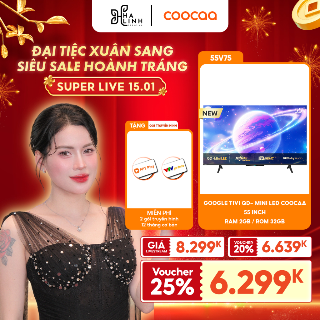 [VHL x COOCAA] Google Tivi QD- Mini LED COOCAA 55 Inch - 55V75 - RAM 2GB/ ROM 32GB - tặng 2 gói truy