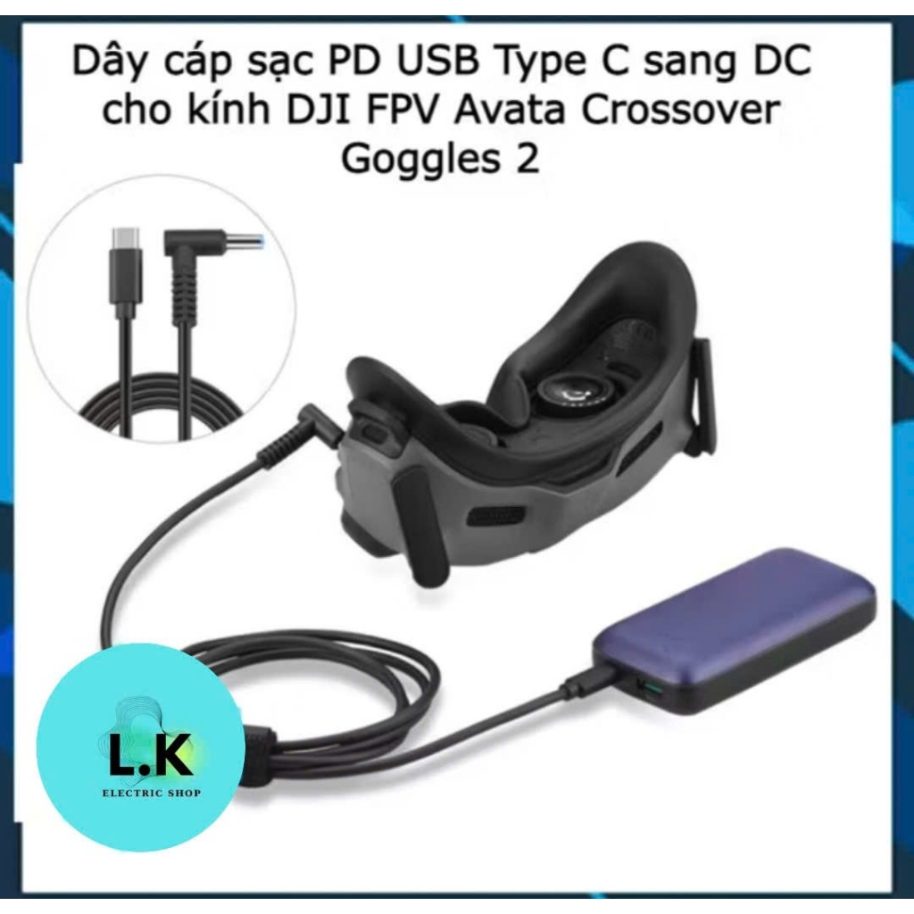 Dây cáp sạc PD USB Type C sang DC chuyên dụng cho kính DJI FPV Avata Crossover Goggles 2 dùng pin dự
