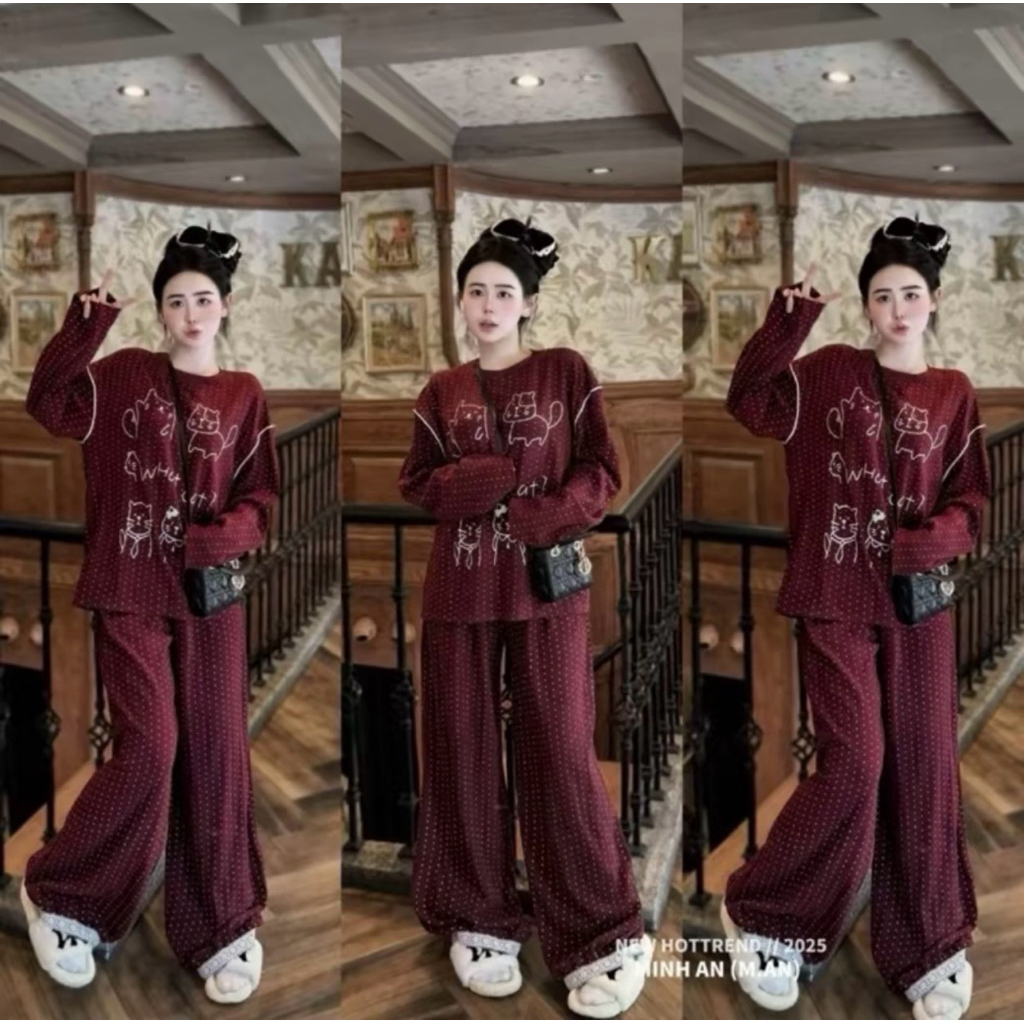 Set Bộ Nữ , Set Bộ Tăm Lông Thỏ In Hình 4 Chú Mèo