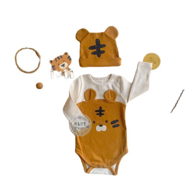 Bộ áo liền quần body Hổ Con Kèm Mũ Chụp Ảnh Đầy Tháng Thôi nôi Cho Bé Trai/Bé Gái 4-14kg Hàng Cao Cấ