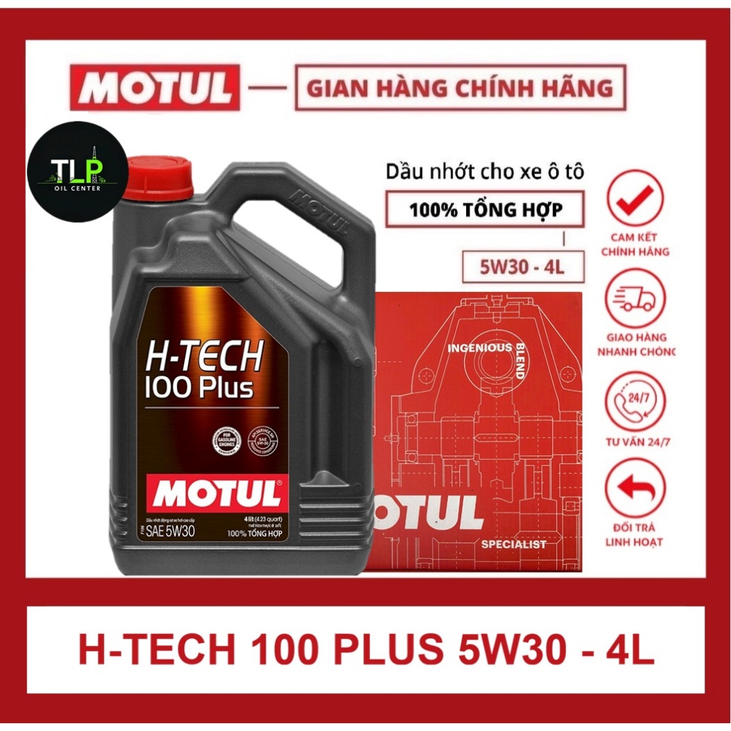 TẶNG NƯỚC MÁT BLUEONE 1L -  1 THÙNG DẦU NHỚT DÀNH CHO XE OTO MÁY XĂNG MOTUL H-TECH 100 PLUS 5W30 4L