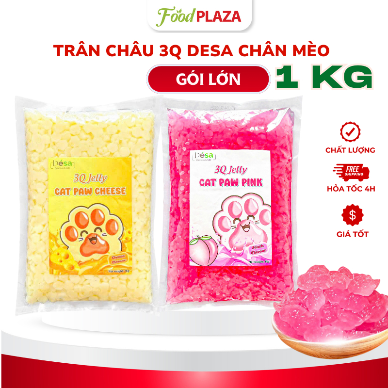Trân Châu 3Q Desa Chân Mèo Túi 1Kg Giòn Dai, Vị Đào Hồng Và Phô Mai, Topping Cực Hấp Dẫn Cho Đồ Uống