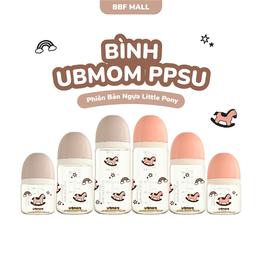 Bình Sữa PPSU UBMOM Họa Tiết Con Ngựa Dễ Thương 120ml/ 200ml / 280ml - Chống Sặc, Chống Tràn, An Toà