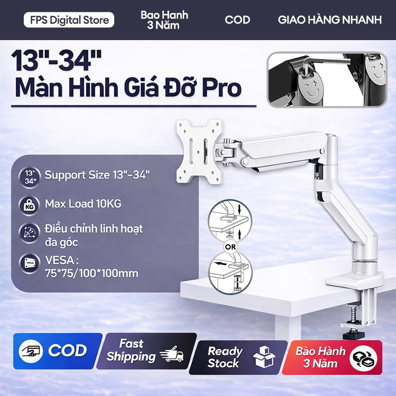 Arm Màn Hình Giá Đỡ Màn Hình Trắng/Đen 13-34 inch 2-10KG Xoay 360° điều chỉnh đa hướng