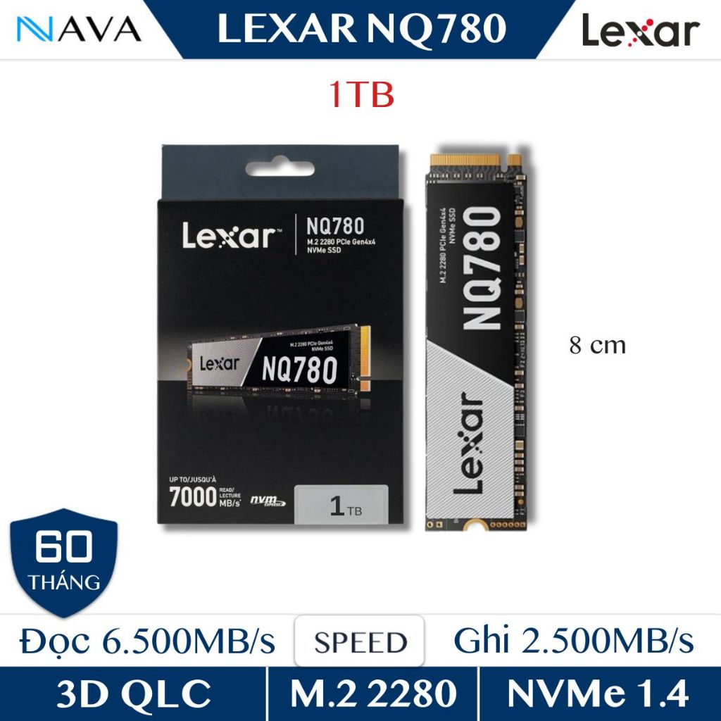 Ổ Cứng SSD LEXAR NQ780 1TB NVMe PCIe Gen4 x4 M.2 2280 Tốc Độ Cao 6500MB/s Chính Hãng