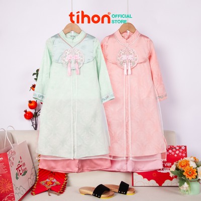 Set bộ bé gái TIHON cao cấp chất lụa vân in mờ 2 tà họa tiết xinh xắn SET0755120