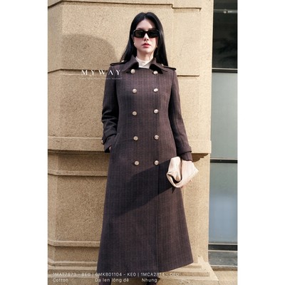 Áo Khoác Măngto Dạ Len Nữ MY WAY Hai Hàng Cúc Cao Cấp 6MKB01104