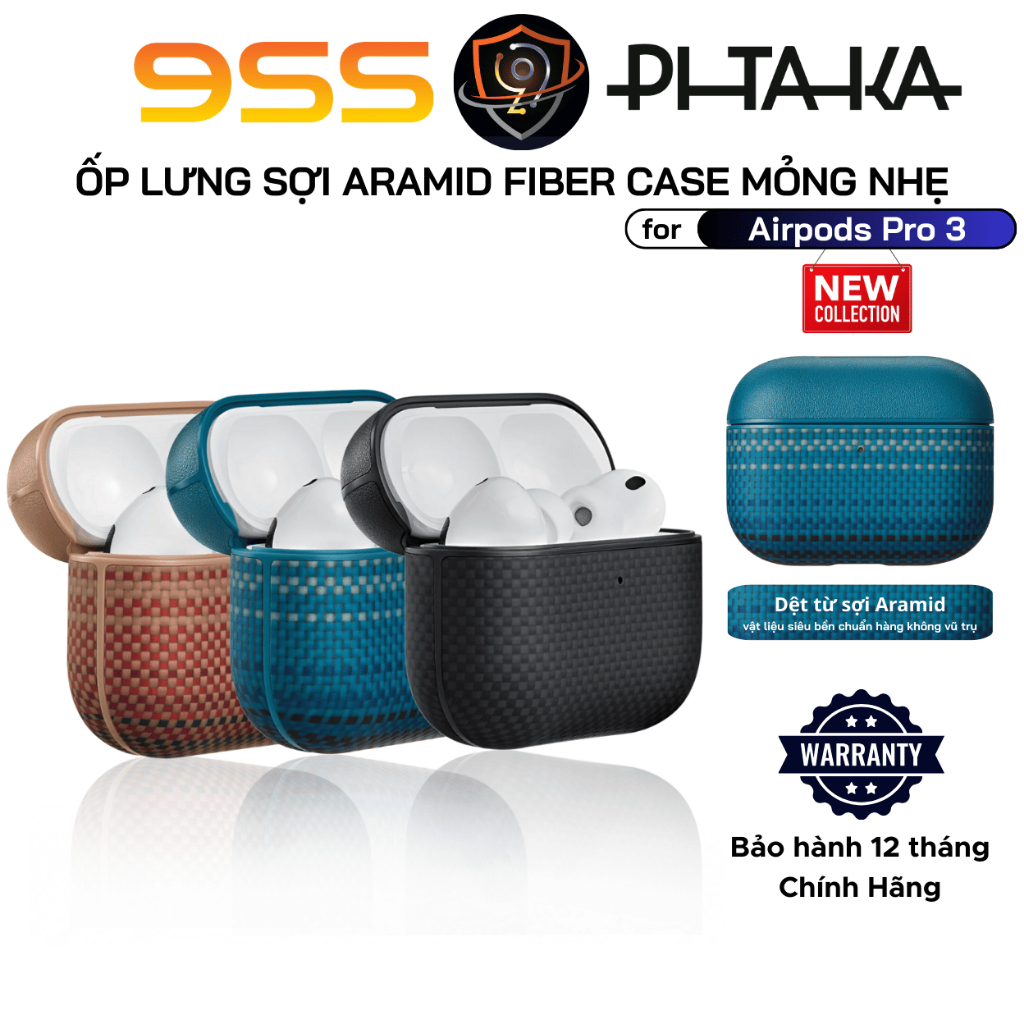 Ốp Case Bảo Vệ PITAKA cho Airpods Pro 3, Aramid Fiber Case, Sạc Từ Tính, Chống Sốc, Sang Trọng, Mỏng