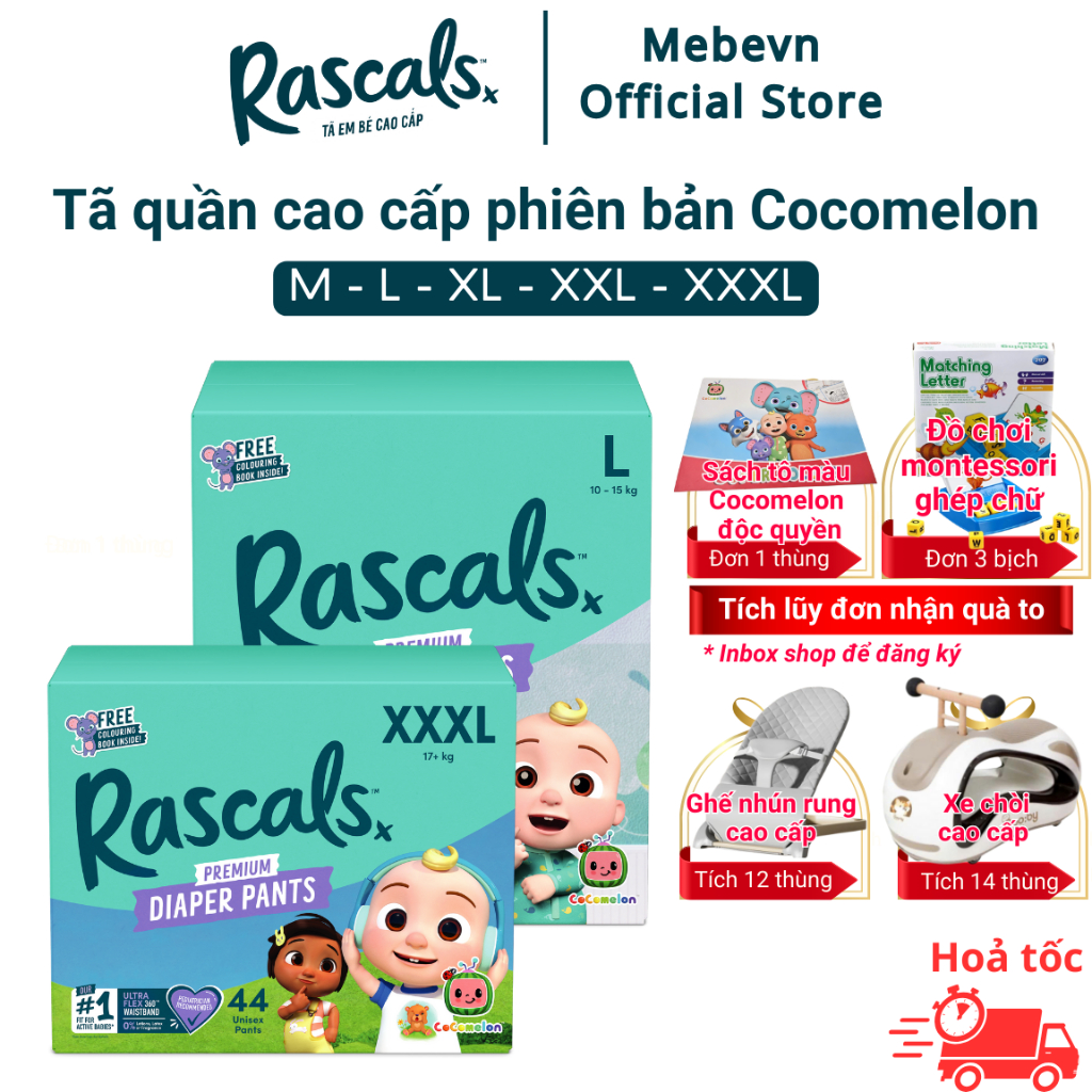 Tã quần cho bé Rascal and Friends Cocomelon bỉm cho bé cao cấp New Zealand thấm hút đến 12 tiếng