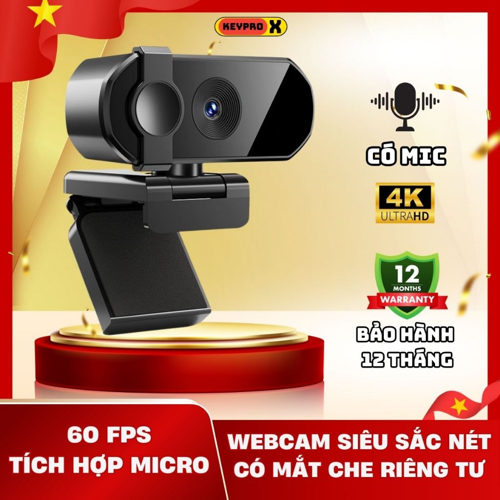 Webcam 4K 2K Livestream có Mic cho PC, Laptop, Trợ sáng cực tốt, webcam pc, cam máy tính pc, cam usb