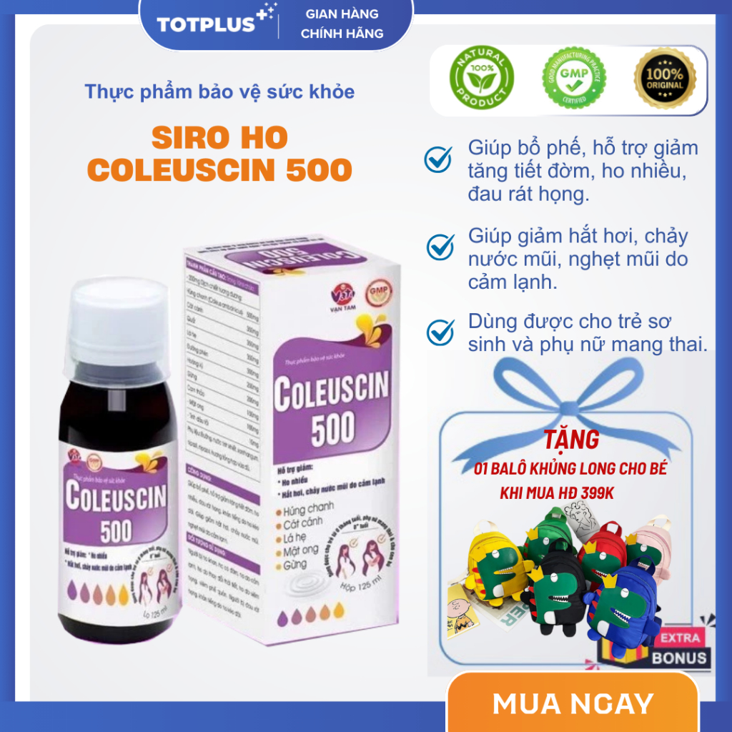Siro Ho Cảm Coleuscin 500 - 100% Thảo Dược – Dùng Cho Trẻ Sơ Sinh, Mẹ Bầu 125ml