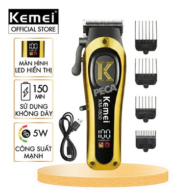 Tông đơ cắt tóc KEMEI KM-1800 chuyên fade - Pin trâu 2000mAh, Cần gạt chỉnh lưỡi linh hoạt & Sắc bén - Chính hãng