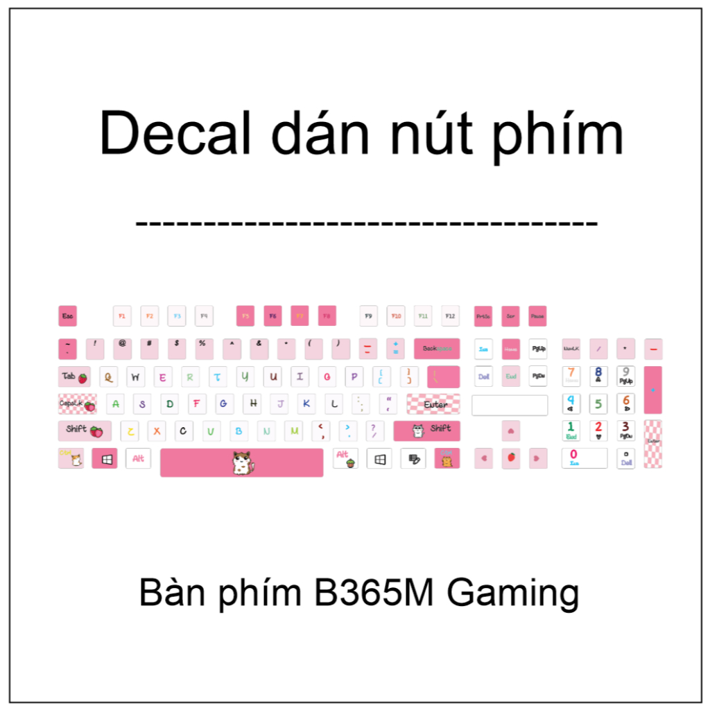 Decal dán nút phím , skin trang trí nút phím Bàn phím B365M Gaming in hình Strawberry Cat
