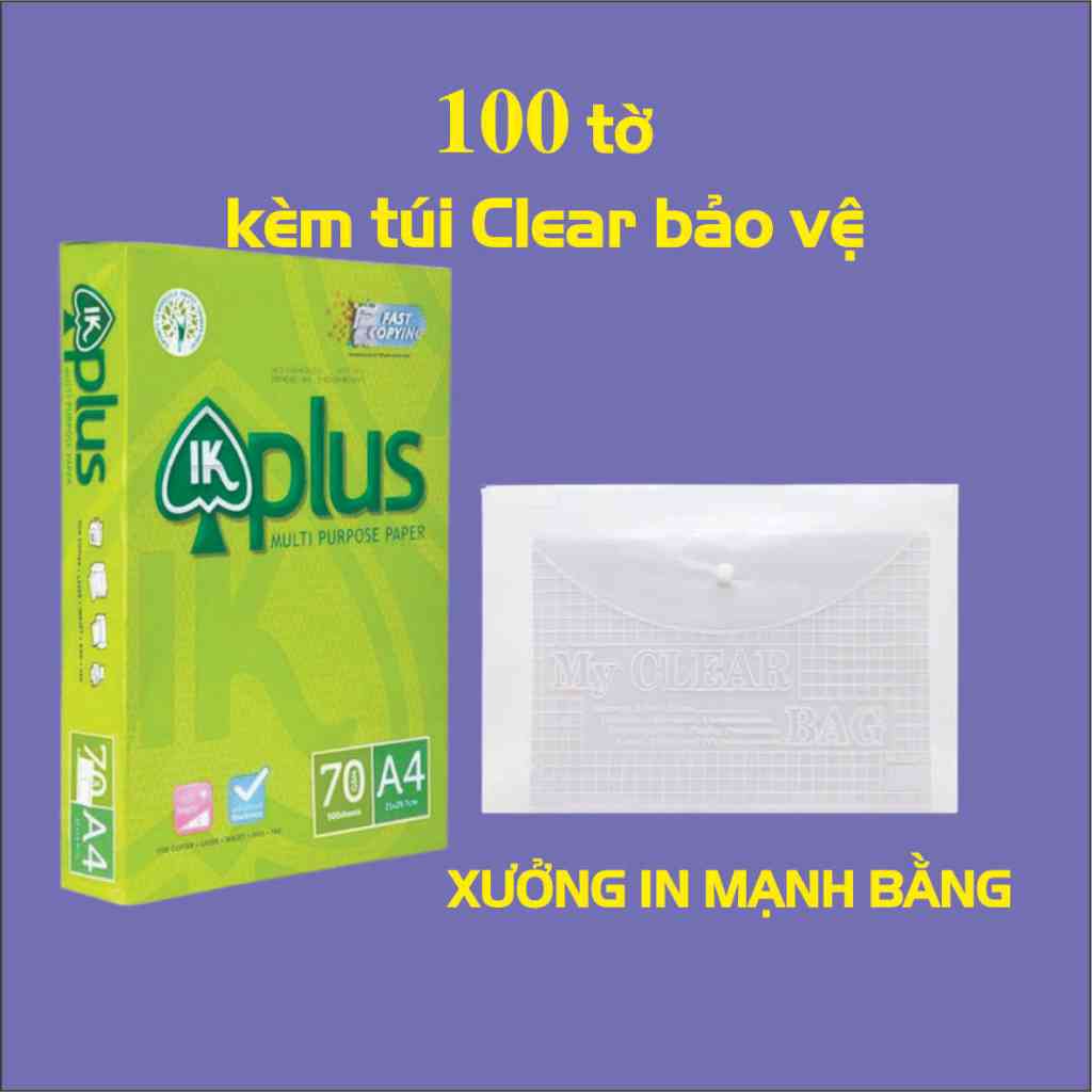 [Tách lẻ 50 /100 tờ ] giấy A4/A5 IKPlus 70gsm chuyên dùng in ấn, A5=1/2 A4