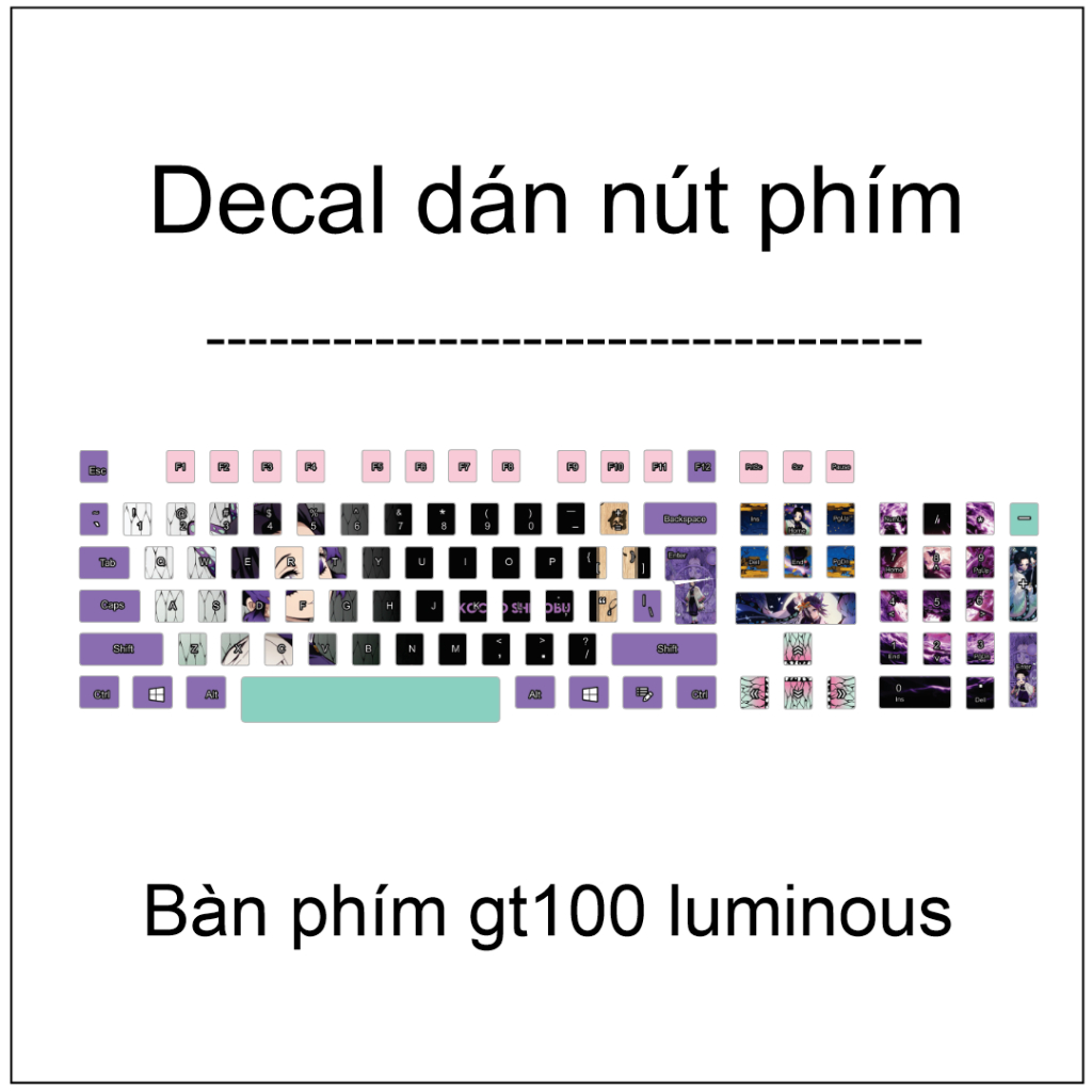 Decal dán nút phím , skin trang trí nút phím Bàn phím gt100 luminous gaming keyboard - Shinobu