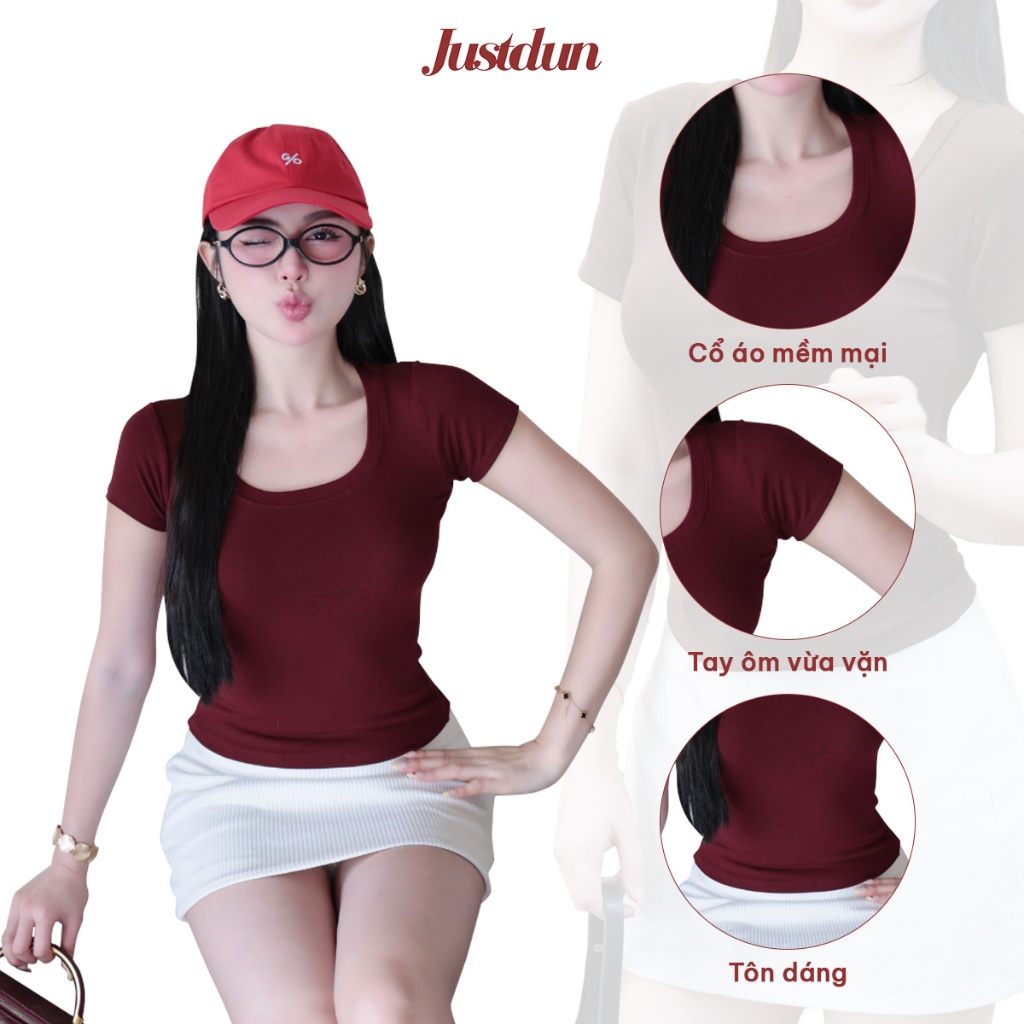 Áo Thun Nữ Ôm Body Cổ Vuông JUSTDUN C11 - Cotton Mịn, Co Giãn, Mềm Mại, Êm Ái, Thoáng Mát | BigBuy360 - bigbuy360.vn