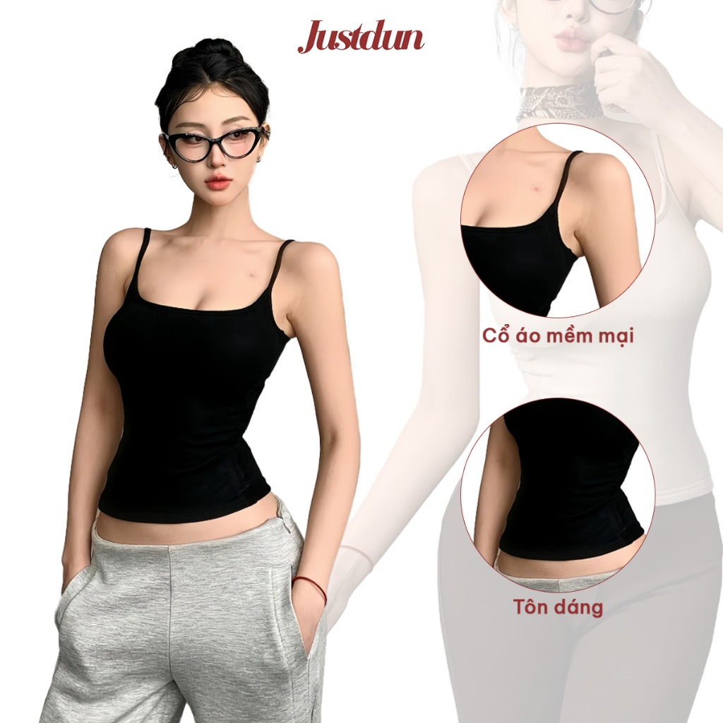 ( ÁO 2 LỚP không mút ) Áo Hai Dây Nữ Basic Ôm Body Chất Cotton Lông Mịn Tôn Dáng JUSTDUN 103 | BigBuy360 - bigbuy360.vn