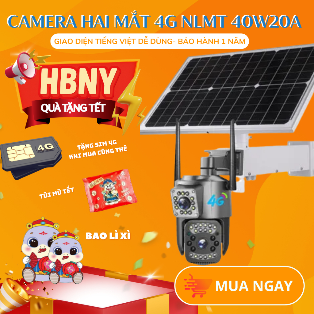 Bộ Camera Năng Lượng Mặt Trời Xài Sim 4G và Wifi 2 Mắt không dây không thấm nước ngoài trời