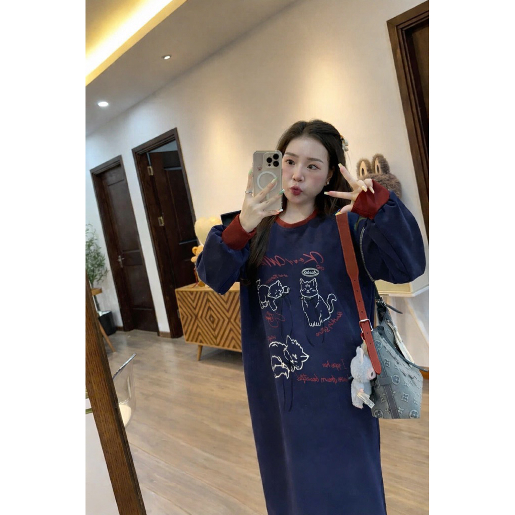 [Minn.studio] SALE -Váy Nỉ 2Da Phom Suông Rộng In Hoạ Tiết