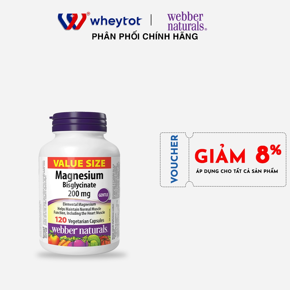 Giấc Ngủ Sâu – Giảm Stress – Magie Bisglycinate 200mg Webber Naturals Canada Hấp Thu Cao, Nhẹ Dạ Dày