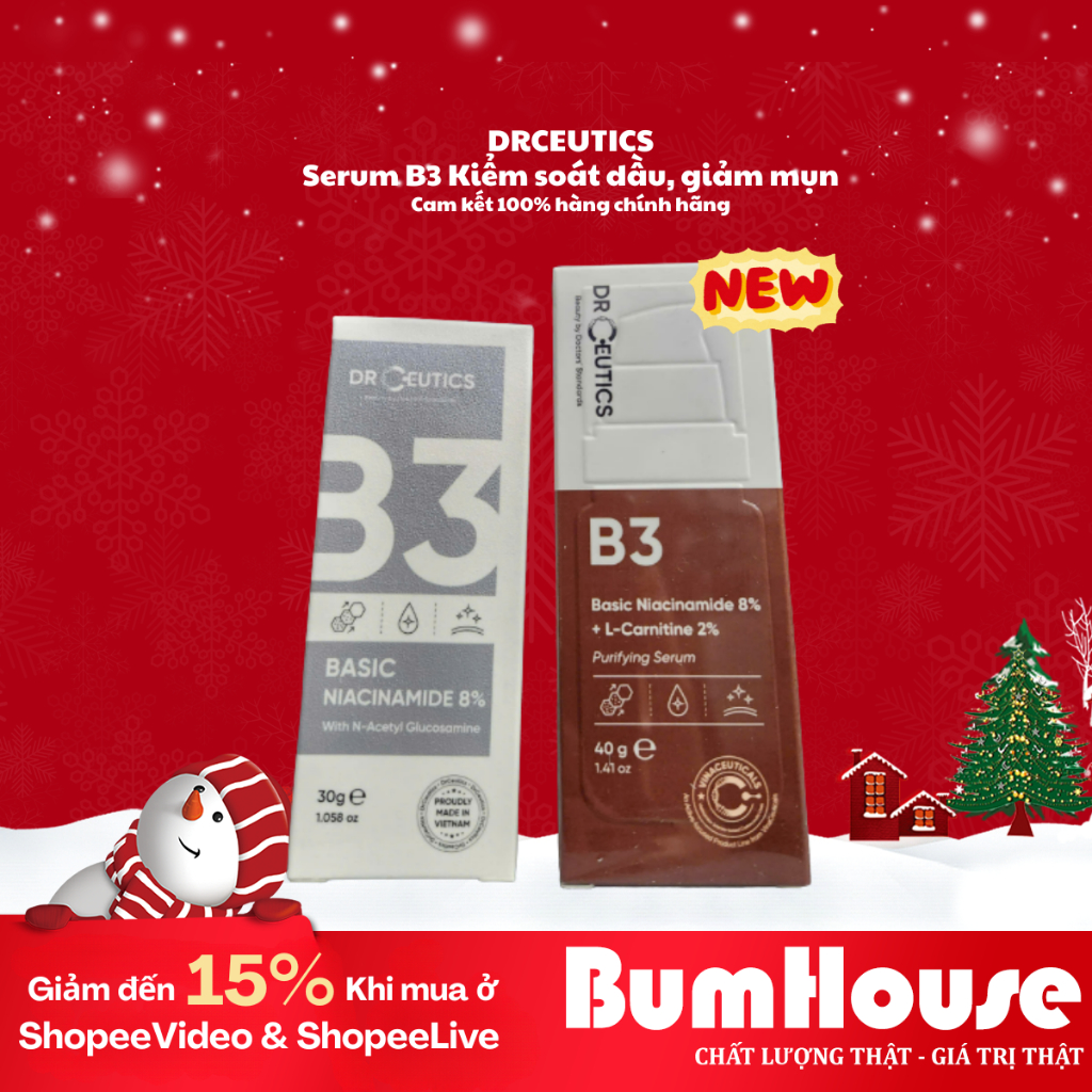 Tinh Chất Niacinamide Basic 8% DrCeutics/Basic Niacinamide 8% + L-Carnitine 2% Cho Da Dầu Mụn 30g/40