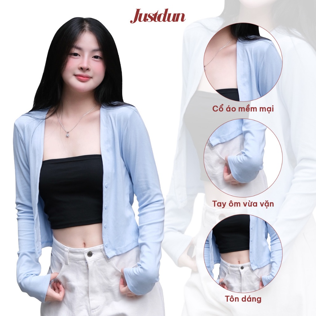 Áo Khoác Cardigan Basic Trơn Nữ JUSTDUN K8 - Dáng Rộng Ôm Vừa, Nhiều Màu, Cotton Mịn, Mềm Mại | BigBuy360 - bigbuy360.vn
